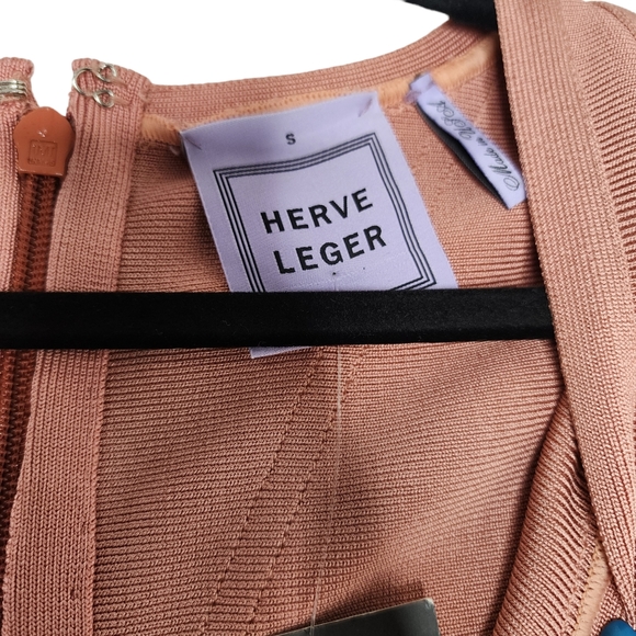 Herve Leger by Max Azria Bodycon Short Sleeve Dress - Small- Salmon - Picture 5 of 11